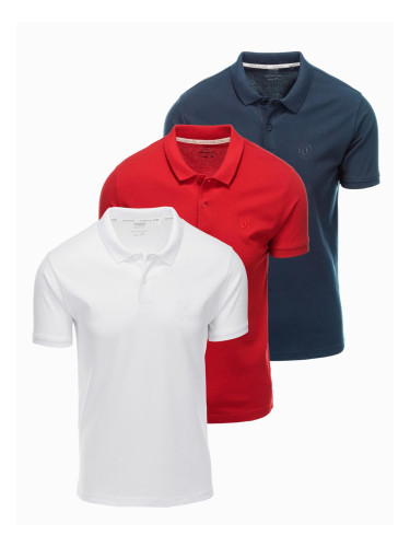 Ombre BASIC men's cotton polo t-shirt set - navy blue/white/red