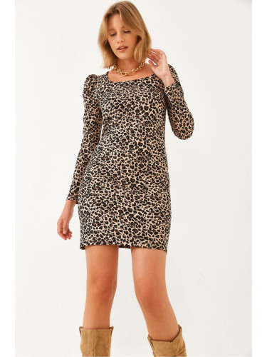 Bianco Lucci Women's Leopard Print Square Neck Mini Dress 10021