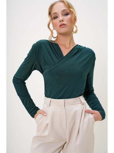 Trend Alaçatı Stili Women's Emerald Green Double Breasted Draped Sandy Blouse