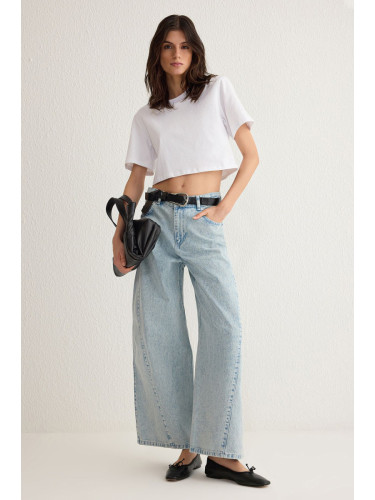 Trendyol Light Blue Stitch Detail Low Waist Barrel Baggy Jeans