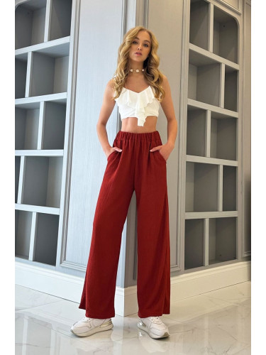 Trend Alaçatı Stili Women's Tile High Waist Double Pocket Wrinkled Pants