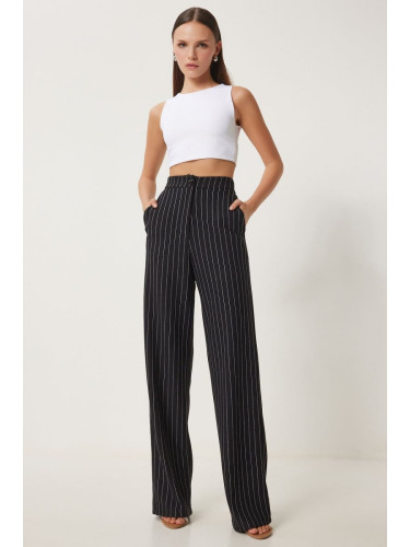 Happiness İstanbul Women's Black Striped Casual Woven Trousers