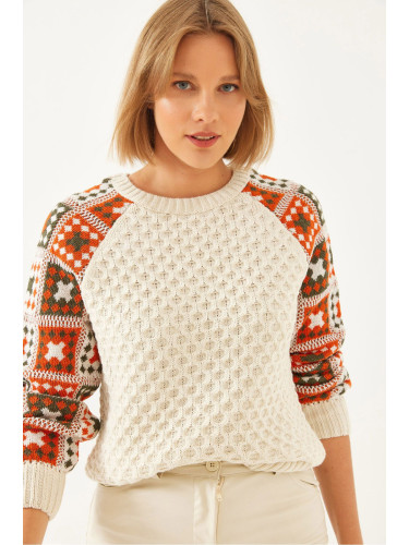 Bianco Lucci Women's Sleeve Patterned Knitwear Sweater