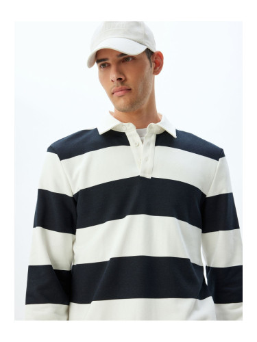 Koton Polo Collar Sweatshirt Printed Button Detail Cotton Blend