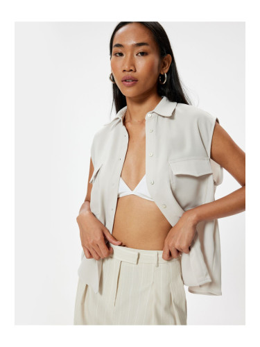 Koton Sleeveless Shirt with Flap Pocket Detail Crepe Fabric