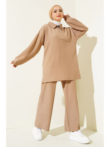 Bigdart 6684 Wide Leg Trousers Tunic Two Piece Set - Biscuit