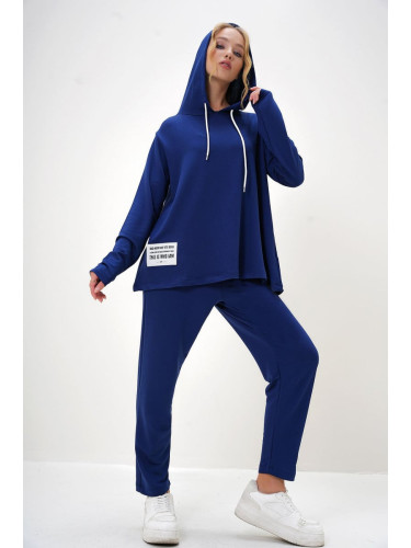 Trend Alaçatı Stili Women's Saxe Emblem Detailed Hooded Two Yarn Tracksuit