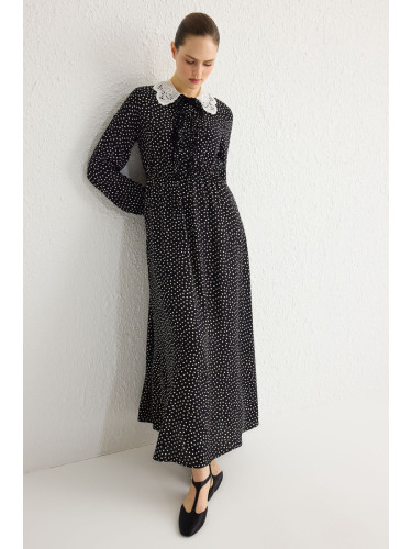 Trendyol Black Polka Dot Lace Collar Woven Dress