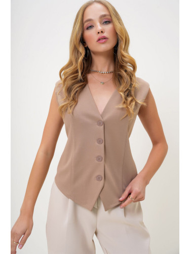 Trend Alaçatı Stili Women's Beige Fitted Adjustable Woven Vest