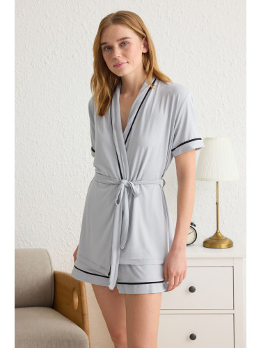 Trendyol Gray Melange Plain Viscose Jersey Knitted Pajamas Set