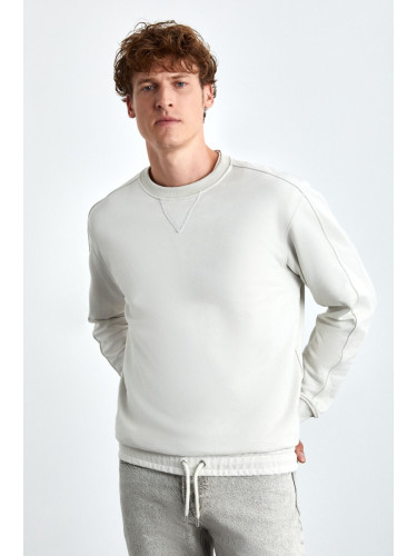 GRIMELANGE Danko Men's Soft Crew Neck 3 Thread Stone Color Sweatshirt