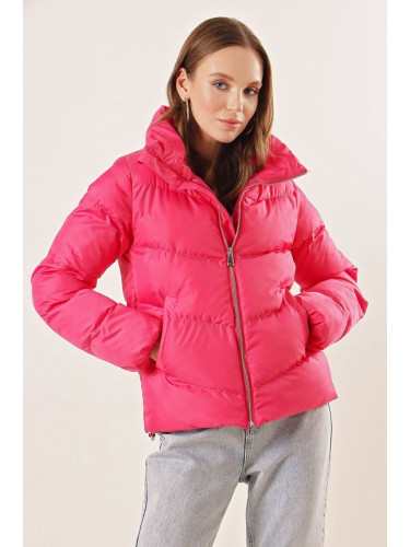 Bigdart 5205 Stand Collar Zippered Puffer Jacket - Fuchsia