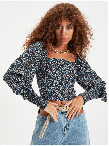 Trendyol Black women's floral cropped blouse with balloon sleeves Trendyo - Women's