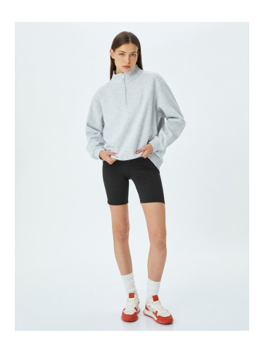 Koton Half Zippered Stitched Detail Oversize Sports Sweatshirt