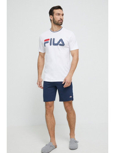 Памучна пижама Fila в бяло с принт