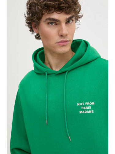 Суичър Drôle de Monsieur в зелено с качулка с изчистен дизайн E.HO162.CO127.GN Le Hoodie Slogan