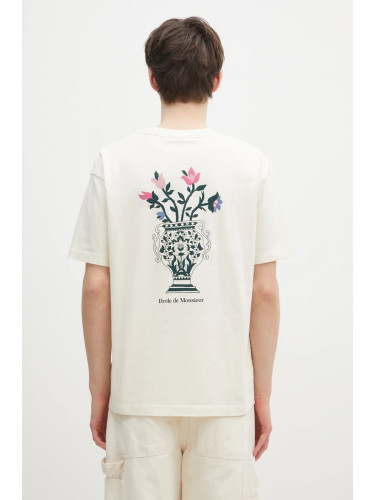 Тениска Drôle de Monsieur Le T-Shirt Vase в бежово с принт E-TS211-CO165-CM