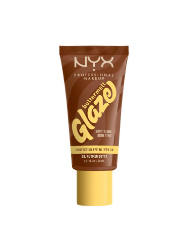 NYX Professional Makeup Buttermelt Glaze Soft Glow Skin Tint SPF30 Фон дьо тен за жени 30 ml Нюанс 08 Nutmeg Butta