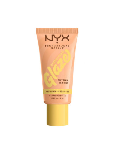 NYX Professional Makeup Buttermelt Glaze Soft Glow Skin Tint SPF30 Фон дьо тен за жени 30 ml Нюанс 01 Whipped Butta