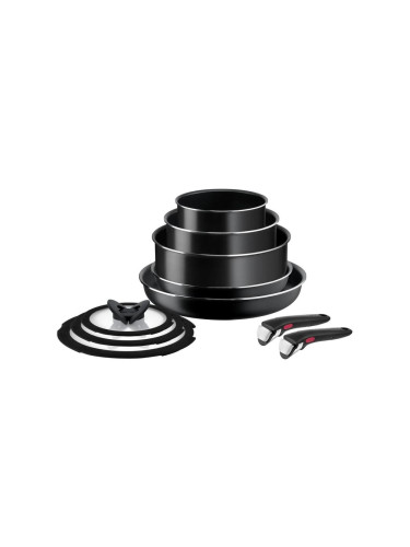 Tefal - Комплект готварски съдове 10 бр. INGENIO EASY COOK & CLEAN BLACK