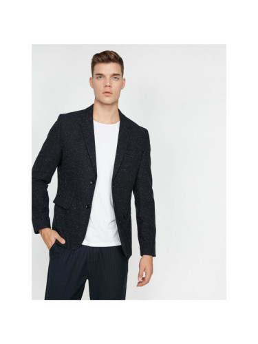 Koton Men's Navy Blue V-Neck Jacket with Pocket Detailed Button Detailed