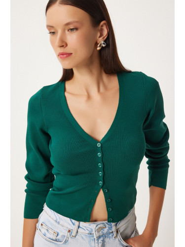 Happiness İstanbul Women's Green V Neck Knitted Cardigan