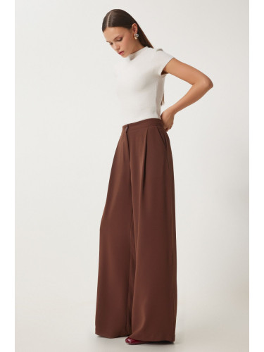 Happiness İstanbul Women's Brown Pocketed Woven Palazzo Pants