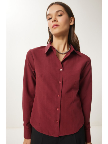 Happiness İstanbul Women's Burgundy Buttoned Basic Shirt