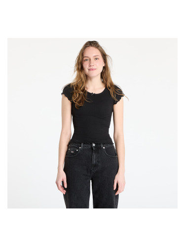 Тениска Tommy Jeans Slim Scallop Rib Tee Black L