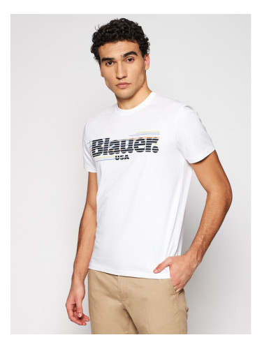 Blauer Тишърт Striped 21SBLUH02334 004547 Бял Regular Fit