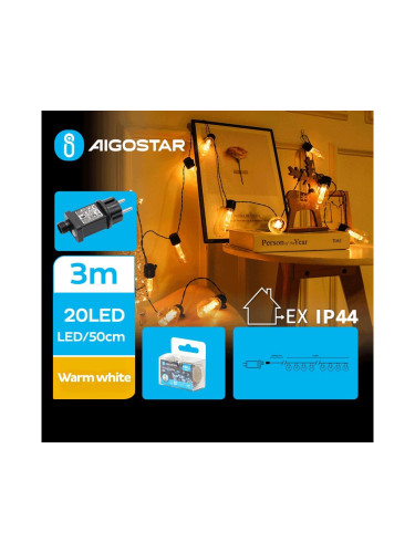 Aigostar - LED Екстериорни декоративни лампички 20xLED/3m IP44 топло бял