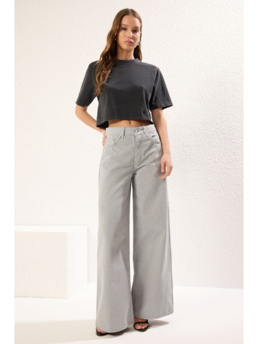 Trendyol Gray Normal Waist Loose Wide Leg Jeans