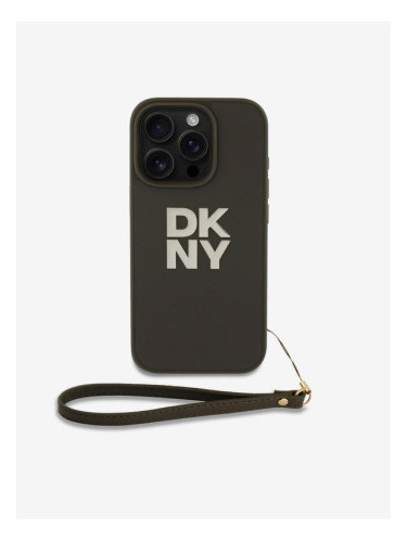 DKNY PU Leather Stack Logo Wrist Strap iPhone 16 Pro Green Калъф за телефон Lilav