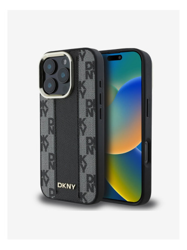 DKNY PU Leather Checkered Pattern Magsafe iPhone 16 Pro Max Black Калъф за телефон Lilav