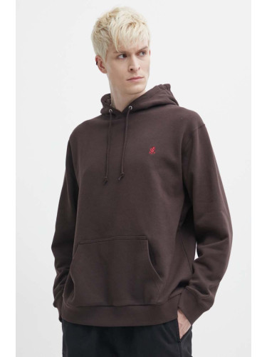 Памучен суичър Gramicci One Point Hooded Sweatshirt в кафяво с качулка с изчистен дизайн