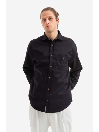 Риза Drôle de Monsieur La Chemise Twill SH100 NAVY мъжка в черно със стандартна кройка с класическа яка