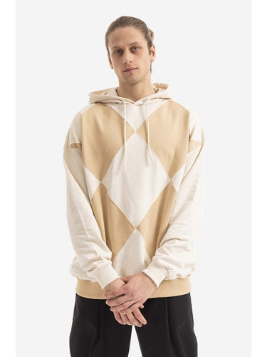 Памучен суичър Drôle de Monsieur Le Hoodie Argyle HO103 BEIGE в бежово с качулка с десен