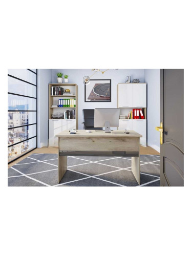 Офис комплект 9056, сонома арвен 629, MDF сиво кобалт гланц и MDF бяло гланц