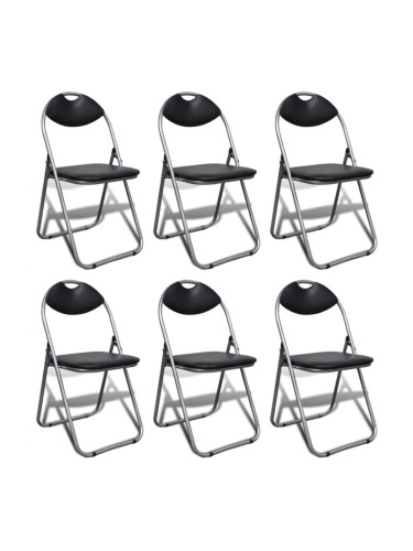 Sonata H Сгъваеми трапезни столове 6 бр черни изкуствена кожа и стомана