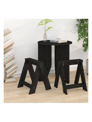 Sonata H Табуретки, 2 бр, черни, 40x40x45 см, борово дърво масив