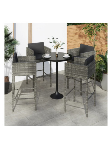 Sonata H Бар табуретки с възглавници, 4 бр, сив, полиратан