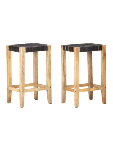 Sonata H Бар табуретки, 2 бр, черни, естествена кожа, 75 см