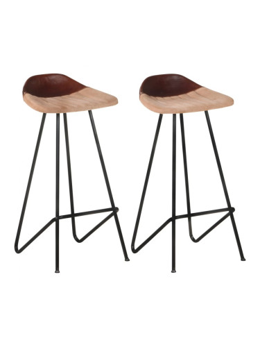 Sonata H Бар табуретки, 2 бр, кафяви, естествена кожа