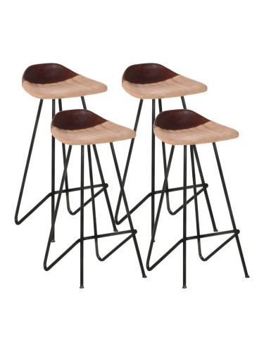 Sonata H Бар табуретки, 4 бр, кафяви, естествена кожа