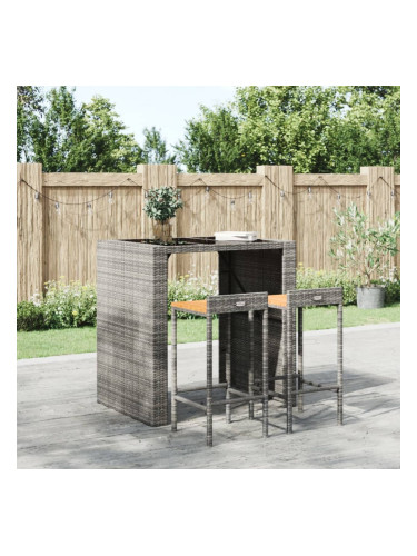 Sonata H Бар табуретки, 2 бр, сиви, полиратан и акациево дърво масив