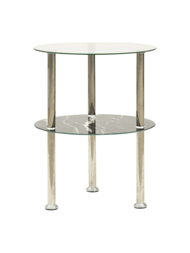 Sonata H Странична маса 2 рафта прозрачно и черно 38 см закалено стъкло