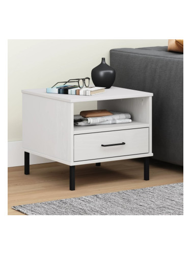 Sonata H Нощна масичка с метални крака бяла бор масив OSLO