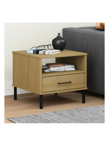 Sonata H Нощна масичка с метални крака, кафява, бор масив, OSLO