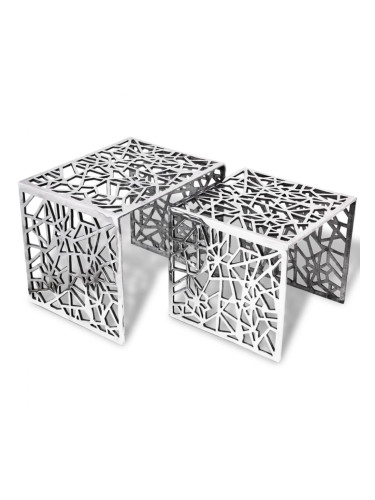 Sonata H Комплект от две квадратни помощни маси, алуминиеви, сребристи