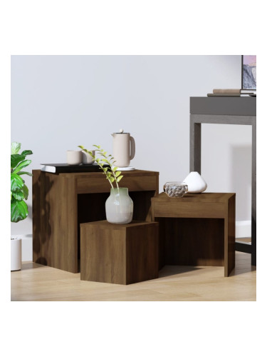 Sonata H Стифиращи маси, 3 бр, кафяв дъб, инженерно дърво